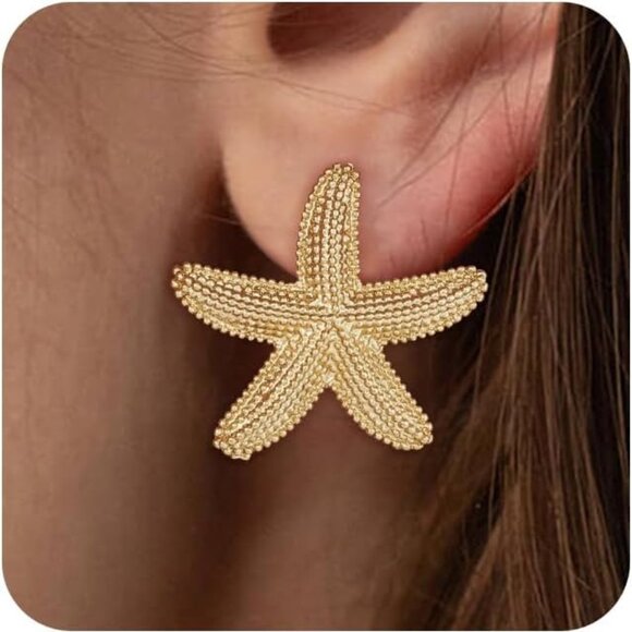 Clip on Earrings Women Hypoallergenic Beach Jewelry Statement Flower Starfish Sh - Picture 1 of 6